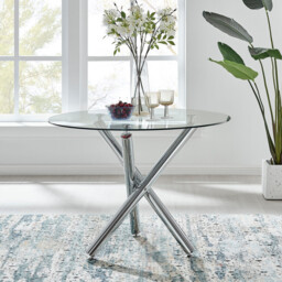 Selina Round Glass and Silver Metal 4 Seater Dining Table - thumbnail 2