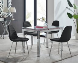 Enna White Glass Extending Dining Table and 4 Corona Silver Leg Chairs - thumbnail 1