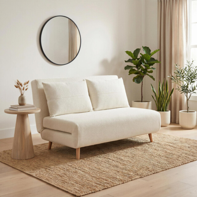 Bobby Off-White Boucle Fabric Double Folding Sofa Bed - image 1