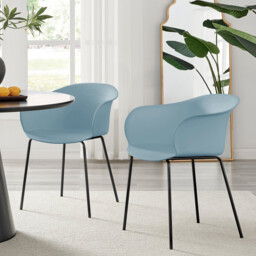 2x Harper Blue Plastic Dining Chairs Black Legs