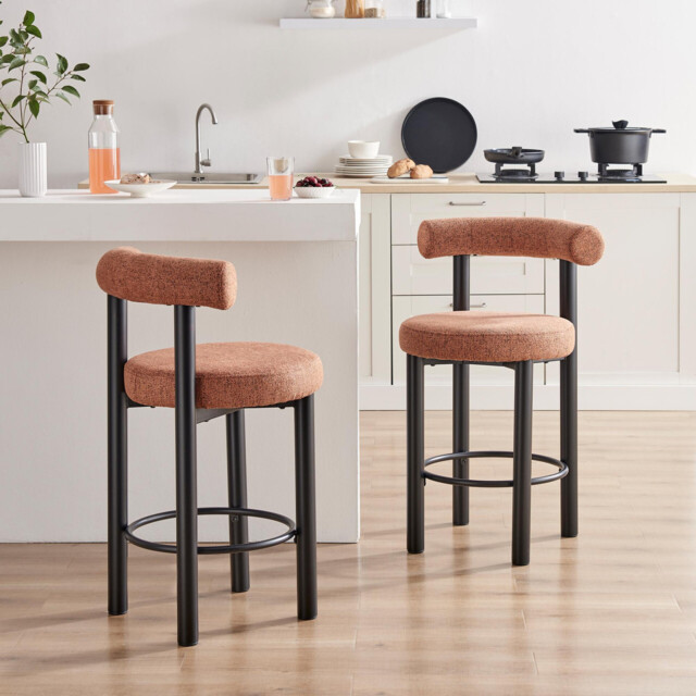 2x Seren Terracotta Orange Fabric Bar Chairs Black Legs - image 1