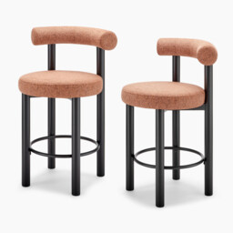 2x Seren Terracotta Orange Fabric Bar Chairs Black Legs - thumbnail 3