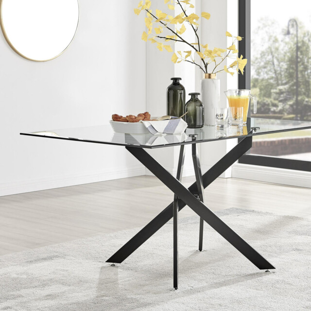 Leonardo Rectangular Glass and Black Metal 6 Seater Dining Table - image 1
