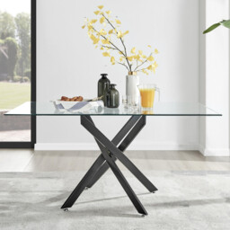 Leonardo Rectangular Glass and Black Metal 6 Seater Dining Table - thumbnail 2