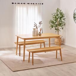 Lynton Large Oak Effect Solid Wood Dining Table & 2 Benches