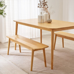 Lynton Large Oak Effect Solid Wood Dining Table & 2 Benches - thumbnail 2