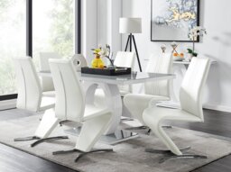 Giovani Grey White Modern High Gloss And Glass Dining Table And 6 Willow Chairs Set