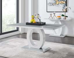 Furniturebox Giovani Grey Modern High Gloss And Glass Dining Table And 6 Willow Chairs Set, Faux Leather/Metal/Tempered Glass in White - thumbnail 2