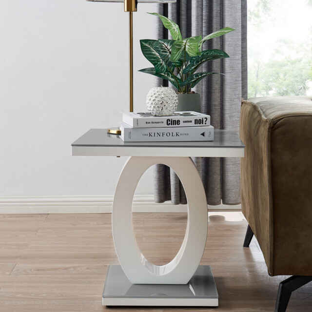 Giovani Square Grey Glass and White High Gloss Side Table - image 1