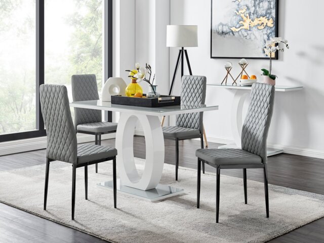 Giovani 4 Grey Dining Table & 4 Milan Black Leg Chairs - image 1