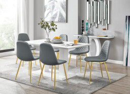 Imperia White High Gloss Dining Table And 6 Corona Gold Chairs Set - thumbnail 4