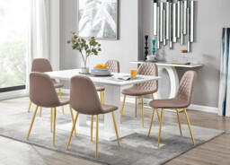 Imperia White High Gloss Dining Table And 6 Corona Gold Chairs Set - thumbnail 3