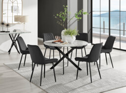 Novara White Marble Black Leg 120cm Round Dining Table & 6 Pesaro Black Leg Chairs - thumbnail 3