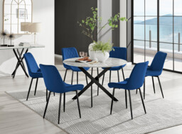 Novara White Marble Black Leg 120cm Round Dining Table & 6 Pesaro Black Leg Chairs - thumbnail 4