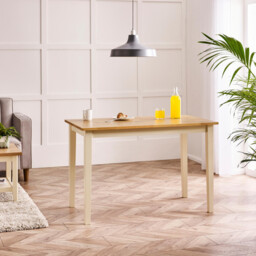 Salcombe Rectangular Oak and Cream Solid Wood 4 Seater Dining Table