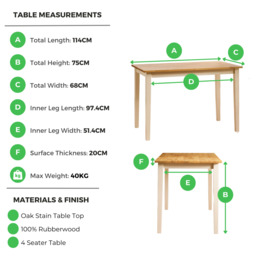 Salcombe Rectangular Oak and Cream Solid Wood 4 Seater Dining Table - thumbnail 3