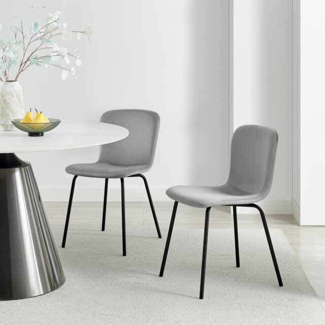 2x Asti Light Grey Velvet Dining Chairs - image 1