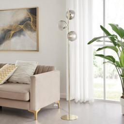 Lazio Smoked Glass and Brass 3 Globe Standing Floor Lamp - thumbnail 2