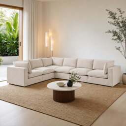 Furniturebox Echo Linen-Look 5 Seater L-Shaped Modular Corner Sofa, Fabric in Cream - Size: 280x83x362 cm - thumbnail 5