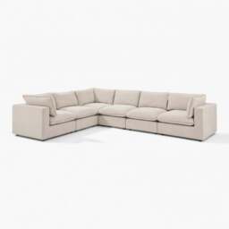 Furniturebox Echo Linen-Look 5 Seater L-Shaped Modular Corner Sofa, Fabric in Cream - Size: 280x83x362 cm - thumbnail 6