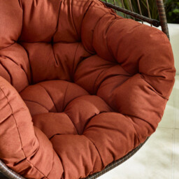 Brown Rattan & Orange Garden Hanging Egg Chair Seat - thumbnail 4