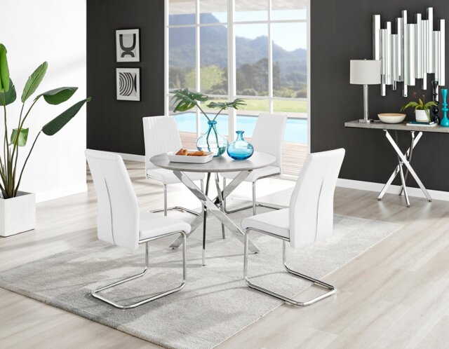 Novara Grey Concrete Effect Round Dining Table & 4 Lorenzo Chairs - image 1