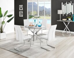 Novara Grey Concrete Effect Round Dining Table & 4 Lorenzo Chairs - thumbnail 1