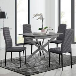 Lira 100cm Grey Metal Extending Dining Table & 4 Velvet Milan Black Leg Chairs - thumbnail 1