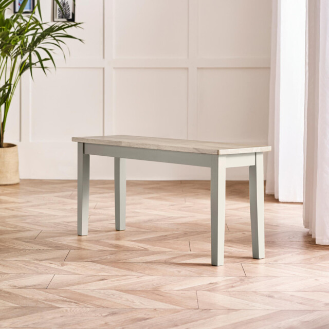 Tenby Whitewashed &Grey Solid Wood Small Dining Bench - image 1