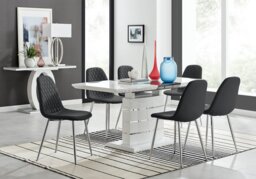 Renato 120cm High Gloss Extending Dining Table and 6 Corona Silver Leg Chairs - thumbnail 1