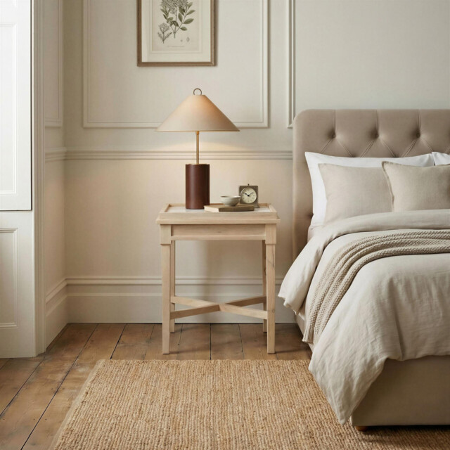 Pyrenees Square White Oak Wood & Marble Bedside Table - image 1