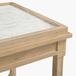 Furniturebox Pyrenees Square White Oak Wood & Marble Bedside Table, Mango Wood in Oak/White - Size: 45x55x45 cm - thumbnail 5