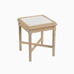 Furniturebox Pyrenees Square White Oak Wood & Marble Bedside Table, Mango Wood in Oak/White - Size: 45x55x45 cm - thumbnail 4