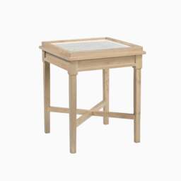 Furniturebox Pyrenees Square White Oak Wood & Marble Bedside Table, Mango Wood in Oak/White - Size: 45x55x45 cm - thumbnail 2