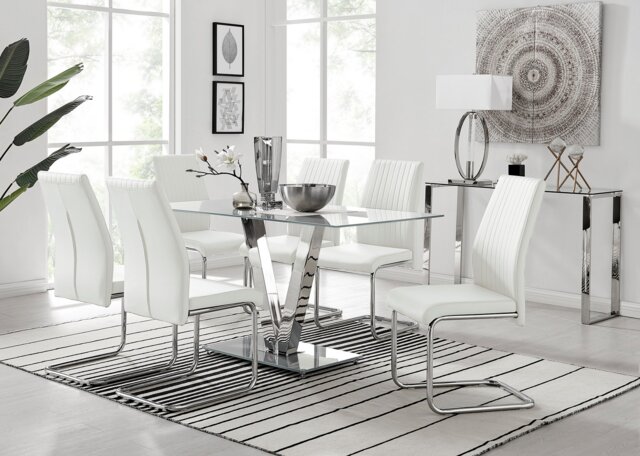 Florini V Grey Dining Table and 6 Lorenzo Chairs - image 1