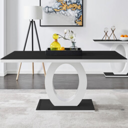 Giovani Rectangular Black and White High Gloss Glass 6 Seater Large Dining Table - thumbnail 1