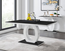 Giovani Rectangular Black and White High Gloss Glass 6 Seater Large Dining Table - thumbnail 2