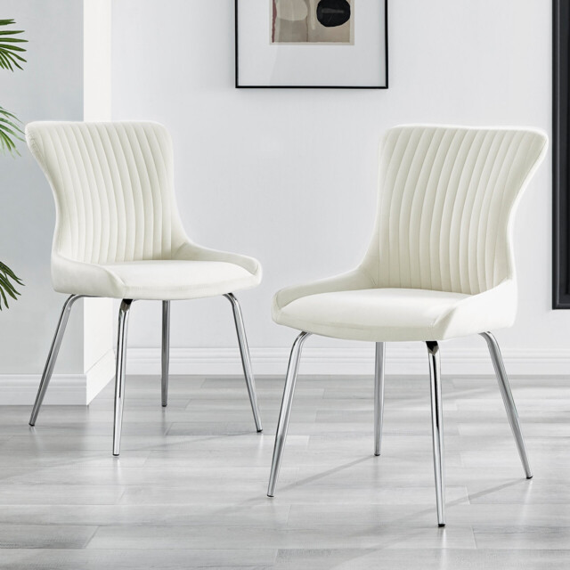 2x Nora Cream Velvet Dining Chairs Silver Legs - image 1