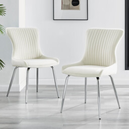 2x Nora Cream Velvet Dining Chairs Silver Legs - thumbnail 1
