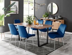 Kylo Brown Wood Effect Dining Table & 6 Pesaro Silver Chairs