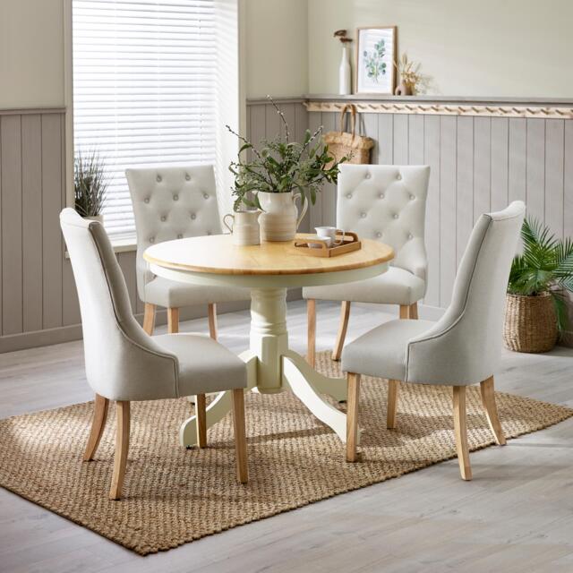 Bude Cream Round Wooden Dining Table & 4 Belgravia Chairs - image 1