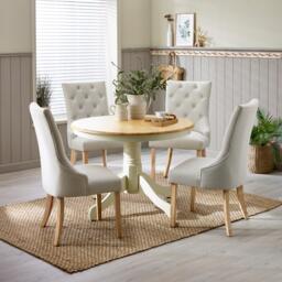 Bude Cream Round Wooden Dining Table & 4 Belgravia Chairs - thumbnail 1