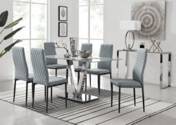 Florini V Grey Dining Table and 6 Milan Black Leg Chairs - thumbnail 1