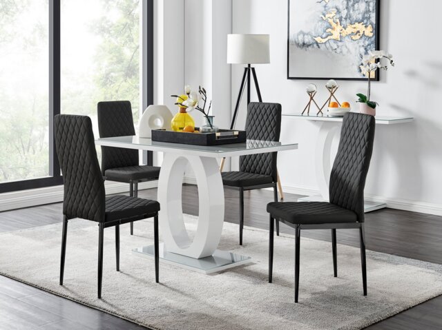 Giovani 4 Grey Dining Table & 4 Milan Black Leg Chairs - image 1