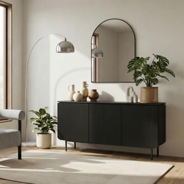 Penrose Black Wood 3 Door Large Sideboard - image 1