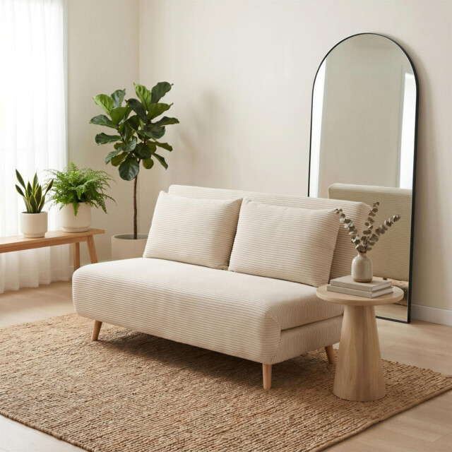 Bobby Cream Jumbo Corduroy Folding Double Sofa Bed - image 1