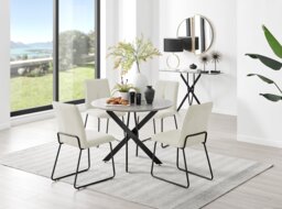 Novara Grey Concrete Effect Black Leg Round Dining Table & 4 Halle Chairs - thumbnail 1