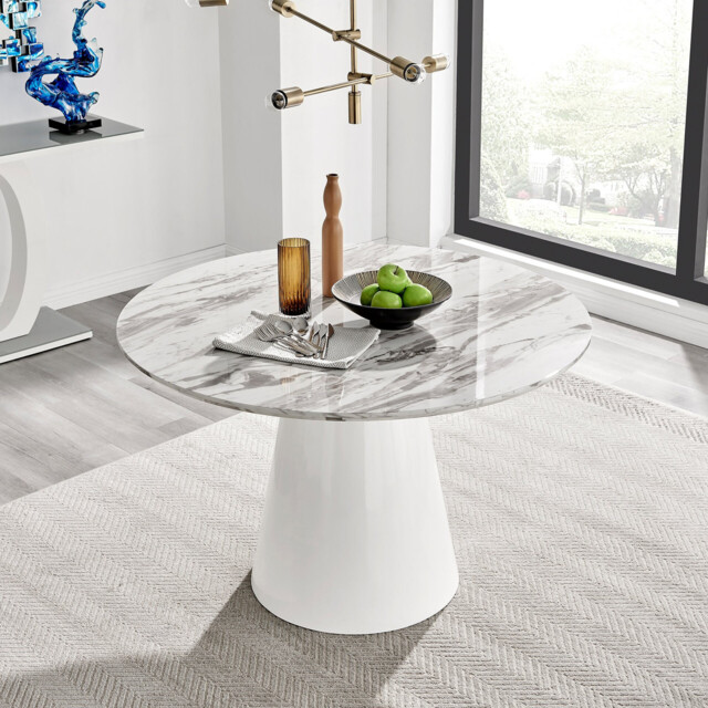 Palma Round White Marble Effect 4-6 Seater Dining Table - image 1