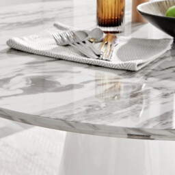 Palma Round White Marble Effect 4-6 Seater Dining Table - thumbnail 3