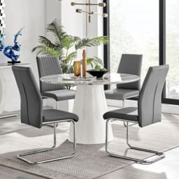 Palma Round White Marble Effect 4-6 Seater Dining Table - thumbnail 2